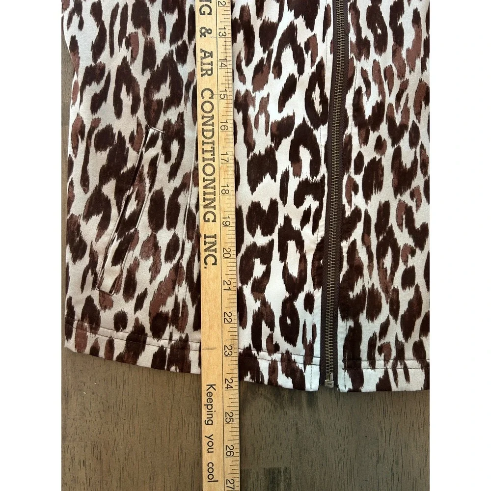 Chicos Weekends Leopard Print Zip Front Jacket Brown Cream 3/4 Sleeve Size 1 M